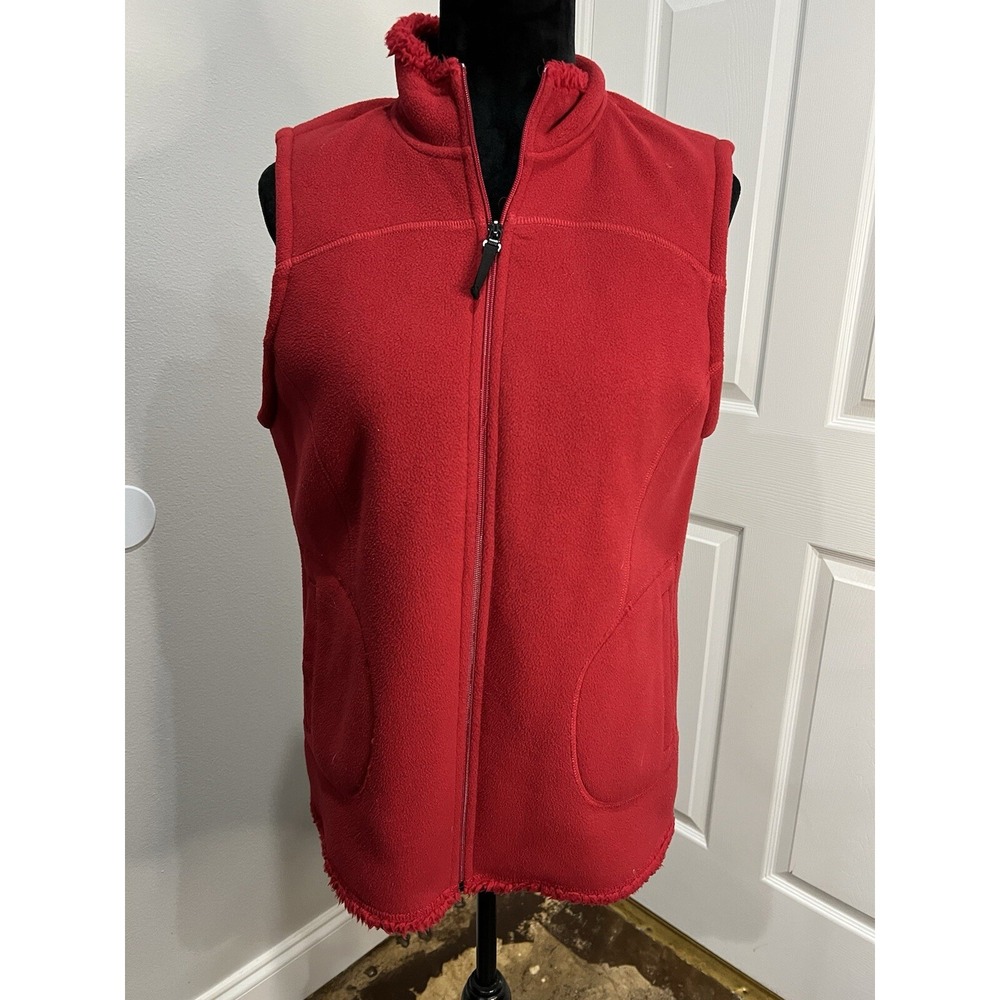 Women's Red Sharpa Linned Fleece Full Zip Vest Size L By NYL I-11